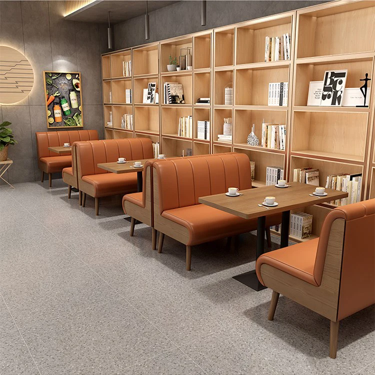 Wholesale Light Luxury Restaurant Furniture Sets Cafe Leather Wood Dining Chair And Table Set Coffee Shop Wooden Booth Seating