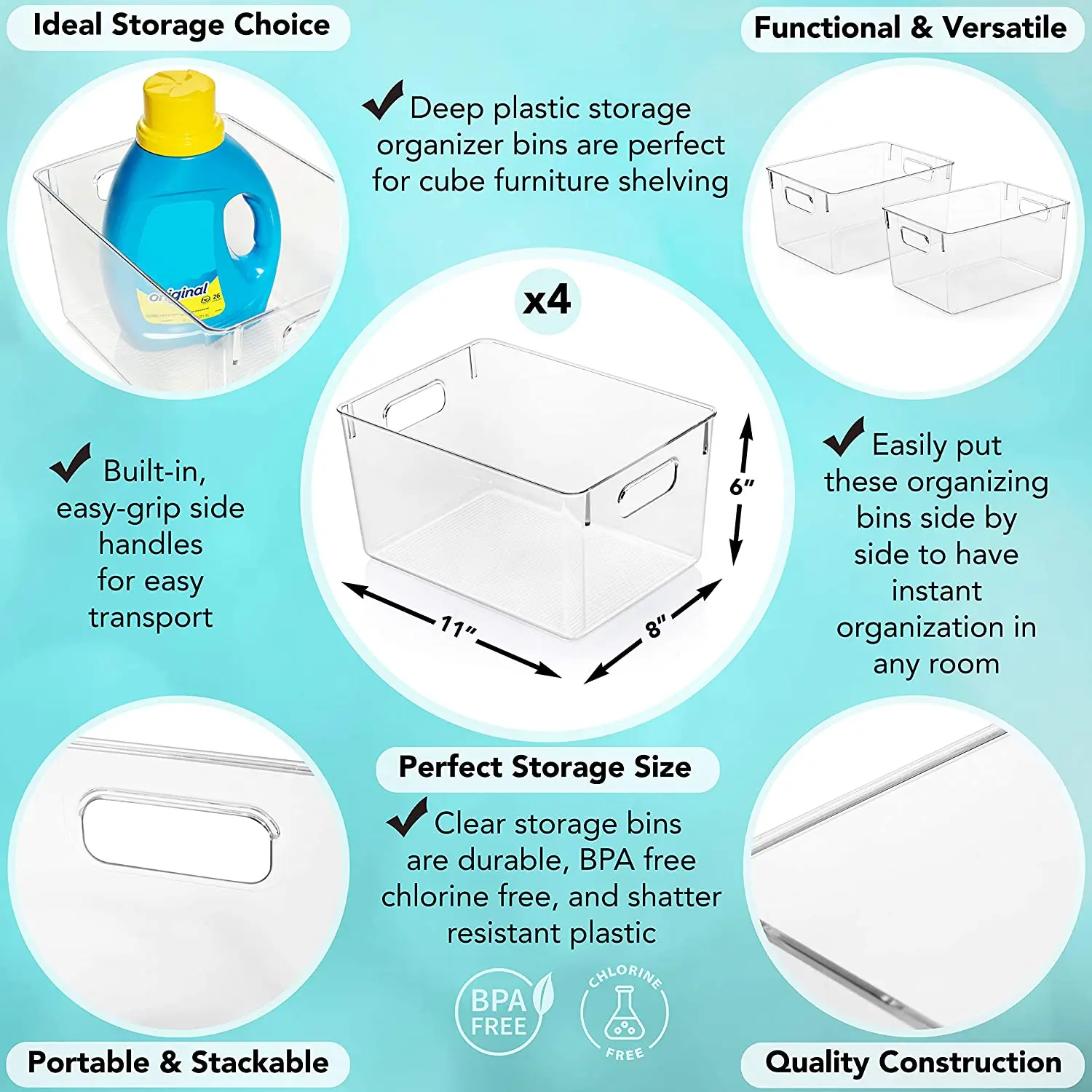 Clear Space Plastic Storage Bins Kitchen Organization  Pantry Storage  Fridge Organizer  Pantry Organization and Storage Bins