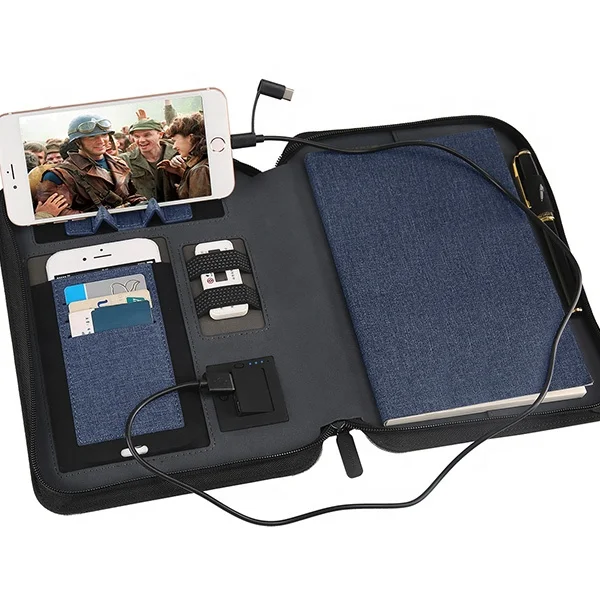 A5 new design PU leather organizer with powerbank and wireless charger