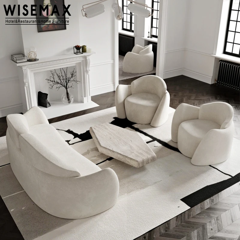 WISEMAX FURNITURE Nordic Soft Round Minimalist Designs Luxury Sofa Cashmere White Sofa Modern Couch Simple Hotel Sofa