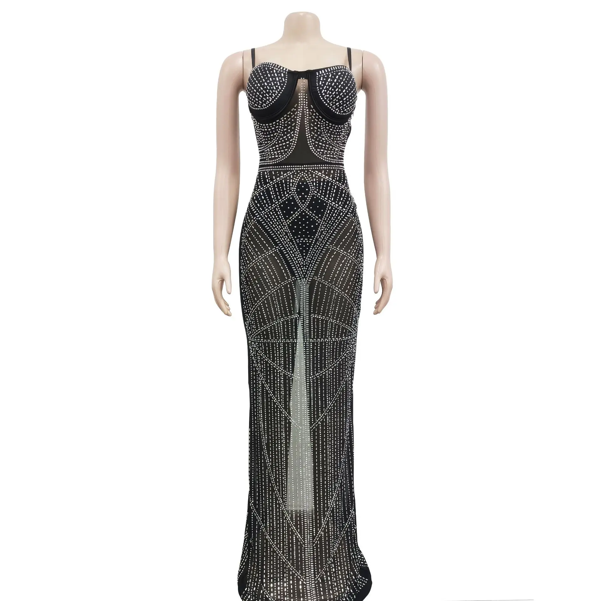 Womens clothes ladies evening slip dresses sexy nightclub party cutout casual Backless slim wrapped hip diamond mesh women dress