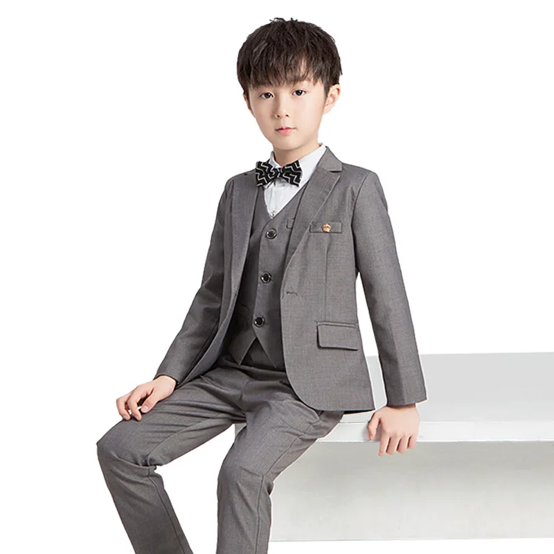 High Quality Formal Plain Dyed Tuxedo Baby Boy Children Kids Suit for Wedding 3 Piece Set