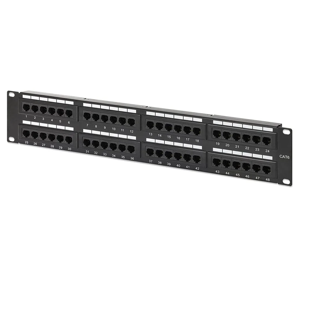 48Port 2u UTP Cat5e Cat6 Ethernet Patch Panel Support 10Gbps High Transmission Wall-Mount Panel
