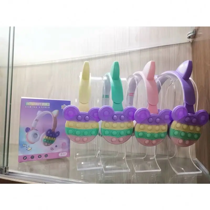 Silicone Push It Bubbles Headphone Stress Relief Fidget Toy Wireless Headphones Earphone Headset with LED Cat Ear