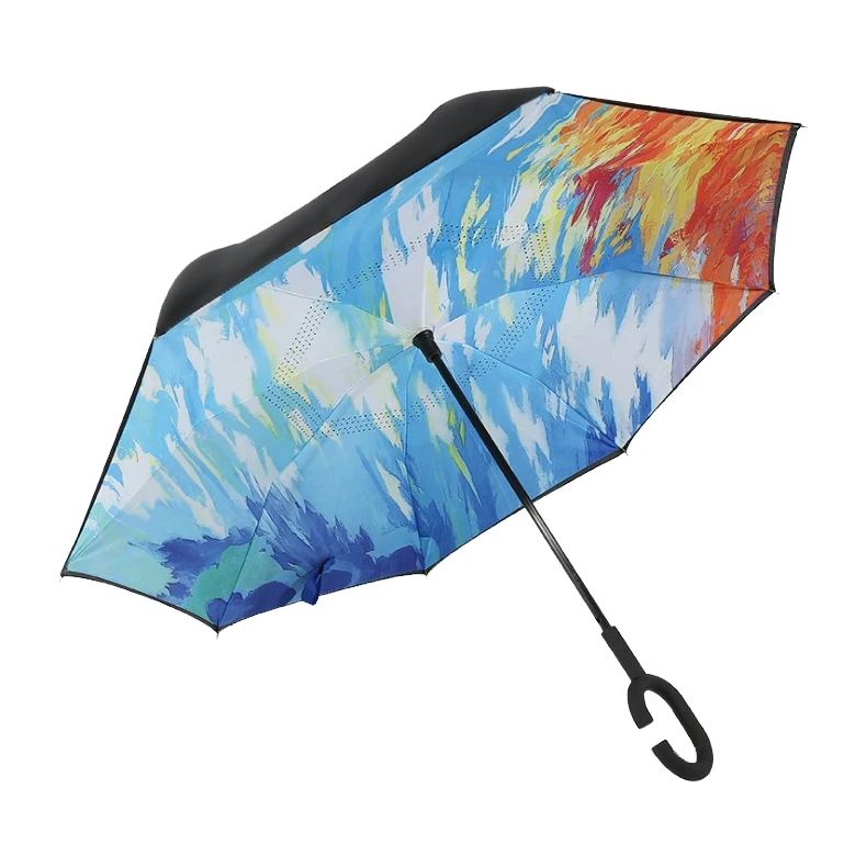Wholesale Digital Printing Customized Pattern Car Outdoor Reverse Umbrella With Logo