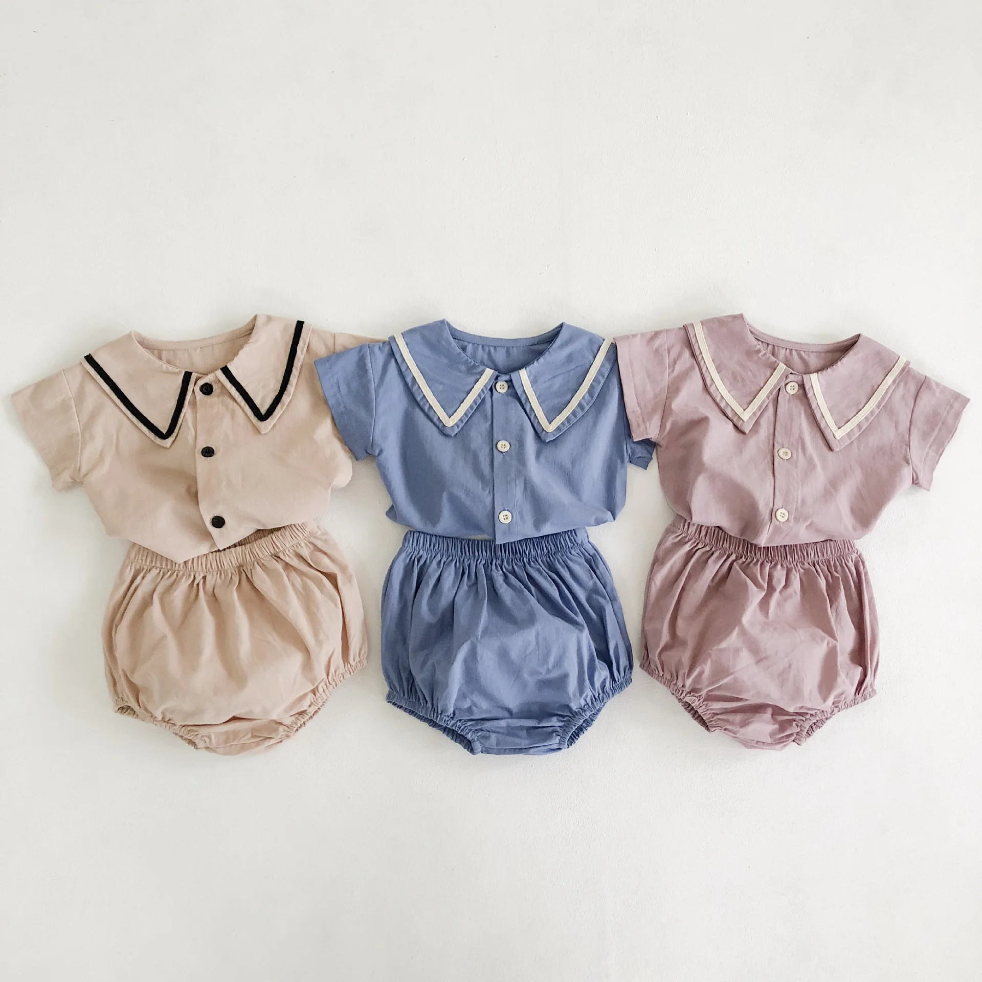 
Wholesale High Quality Summer Girl Sets Button Organic Cotton Clothes 2 Piece Girl Baby Set 