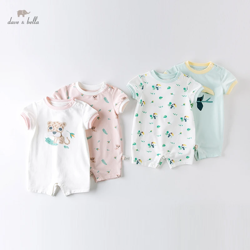 DB2223514  dave bella summer new born baby girls fashion cartoon jumpsuits infant toddler clothes children romper 1 piece