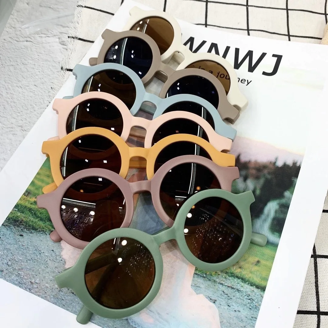 Ms-327 2024 Kids Glasses Sunglasses Wholesale Glass Sunglasses Shades Sky Blue Round Baby Girls Boys Sunglasses for Children