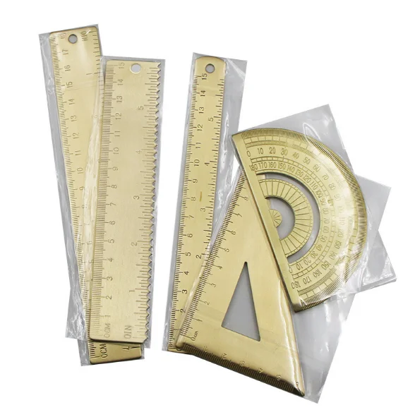 Brass triangle ruler copper ruler caliper retro semicircle gauge protractor triangular plate wave ruler