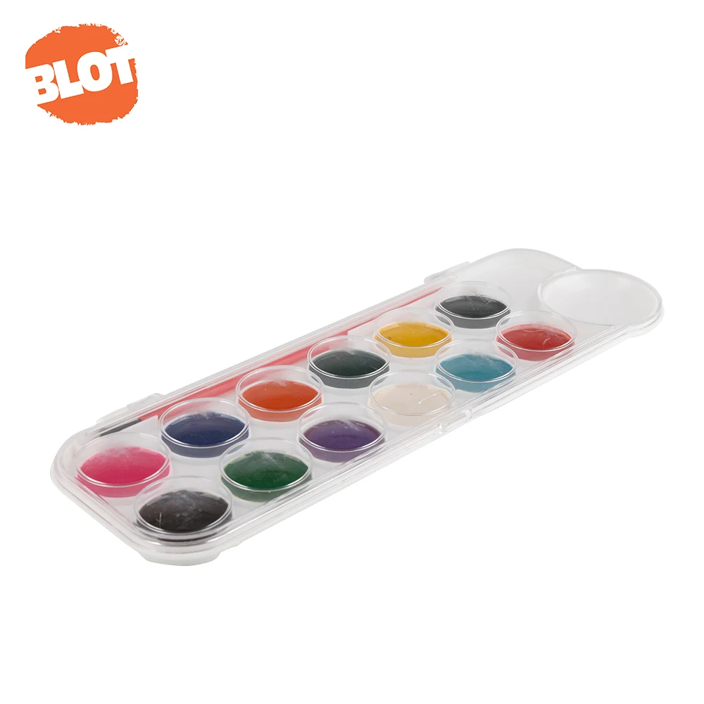 BLOT 8 12 18 Colors  Non-toxic Dry Water Color Cake Pan ,Solid Watercolor Paint Set With Palette and Brush