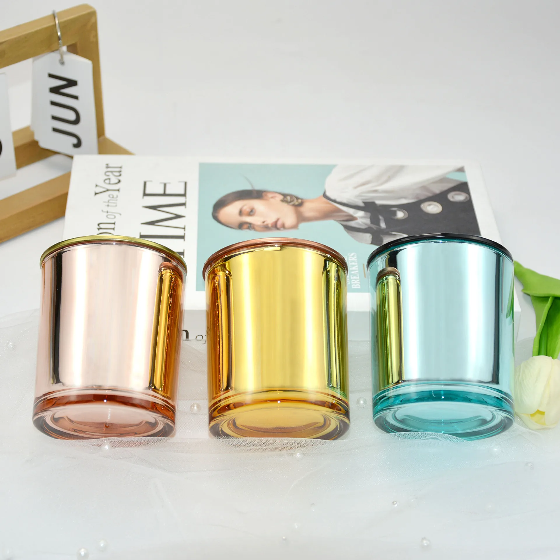 Stained glass candle jar with lid electroplated candlestick cup diy scented candle glass jar