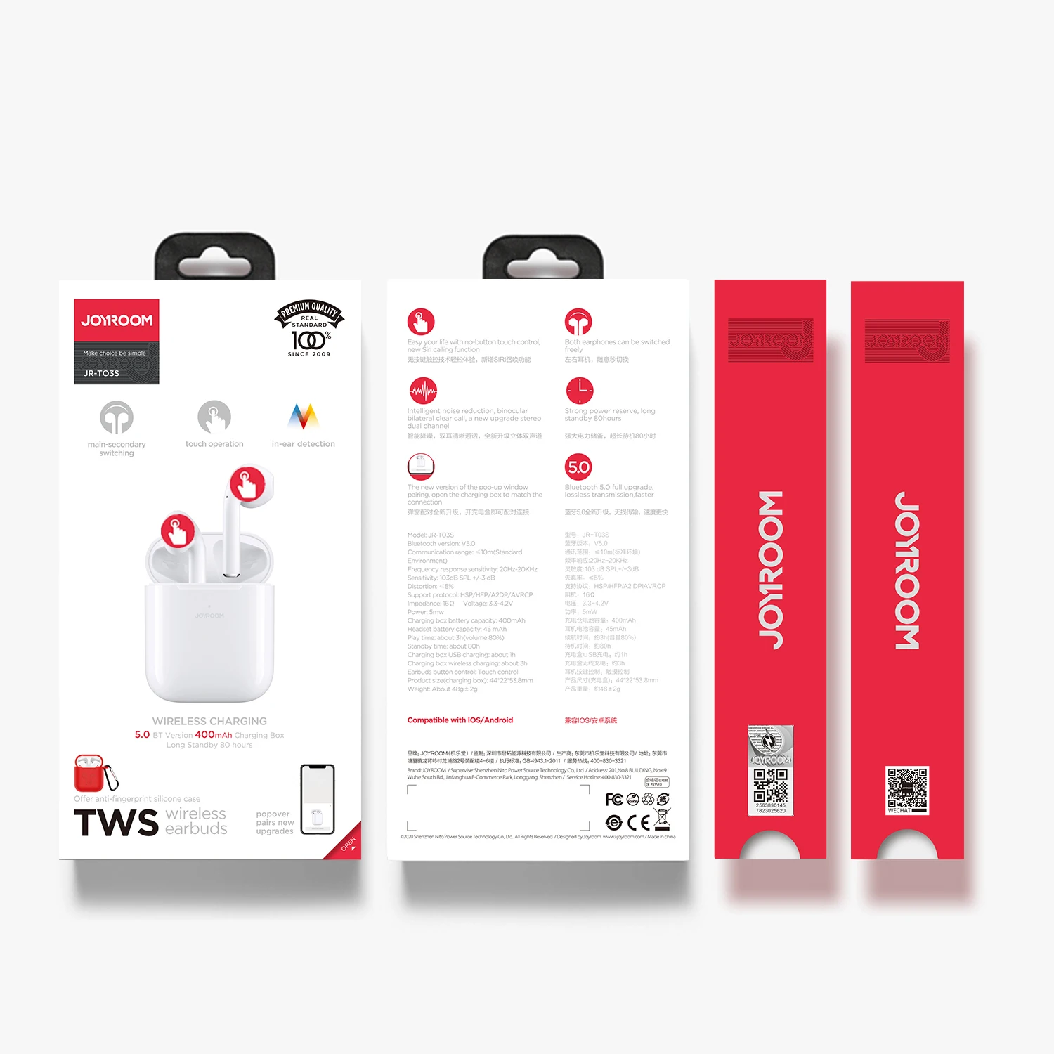 Joyroom True Wireless TWS BT Earphone JR-T03S PVOC Earphone Support Wireless Charging with Power box