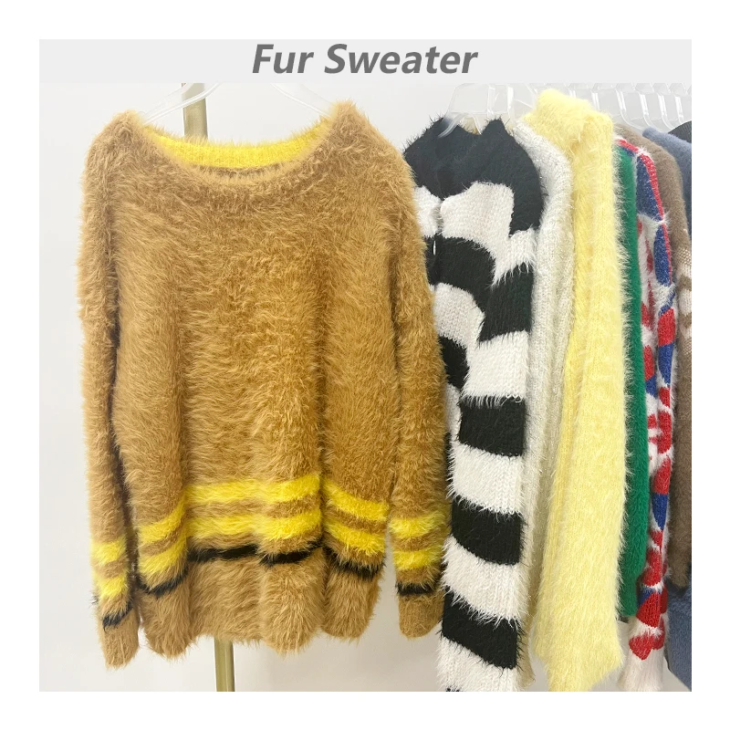 Branded Selected Second Hand Fur Sweater Used Women Clothes Clothing Sweater in Bales
