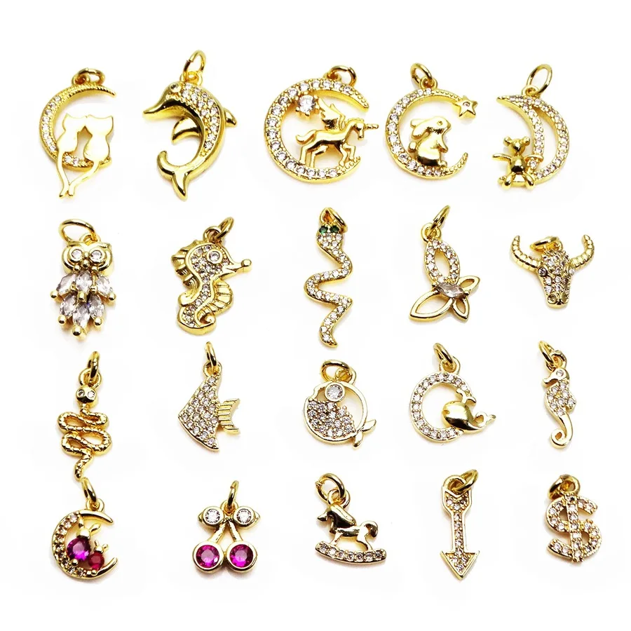  Custom Jewelry Star Sign Starfish Key Lock Heart Brass Stainless Steel Cubic Zirconia Locket Sun Moon Charm Necklace