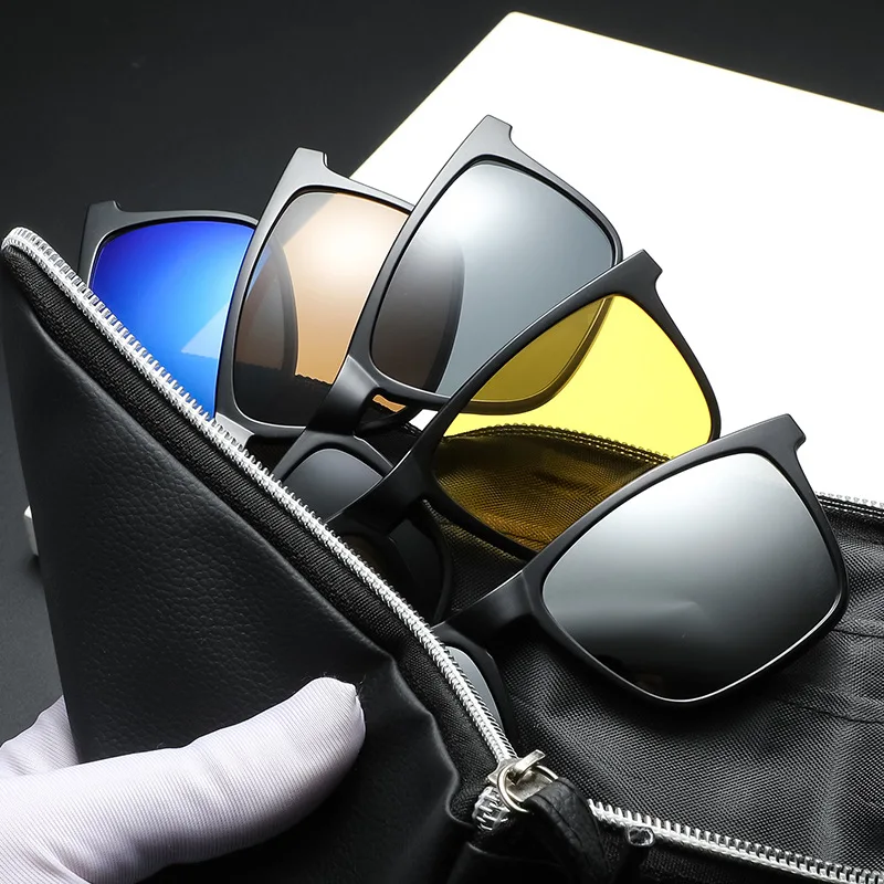 Custom Logo 2024 Fashion Unisex Mens Square Magnetic Eyeglasses Frames Shades Clip On Sunglasses