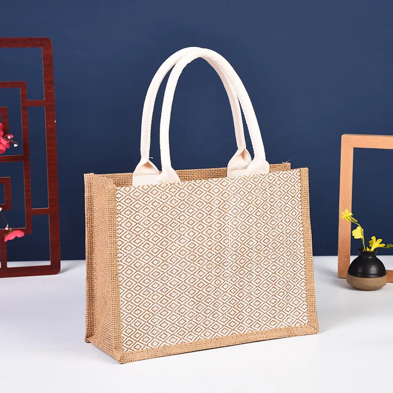 Wholesale Women Ladies Large Burlap Canvas Tote Shopping Beach Handbag Black Custom Hessian Jute Bags With Zipper