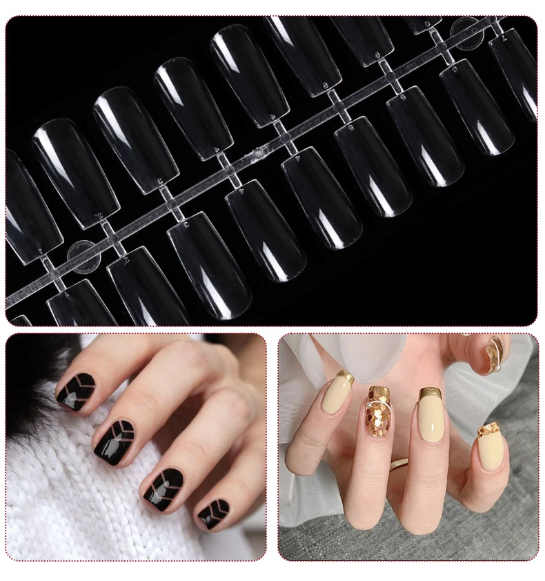 GOMI Nails Salon Stiletto Long False Artificial White Clear Natural Full Cover Nails Tips