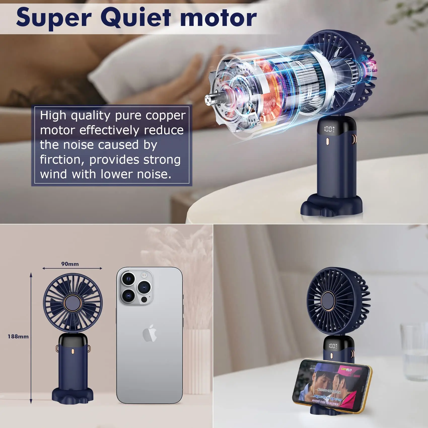HOULI 2000mah mini portable usb small fans rechargeable standing handheld ventilador ventilateur fan ventilador portatil