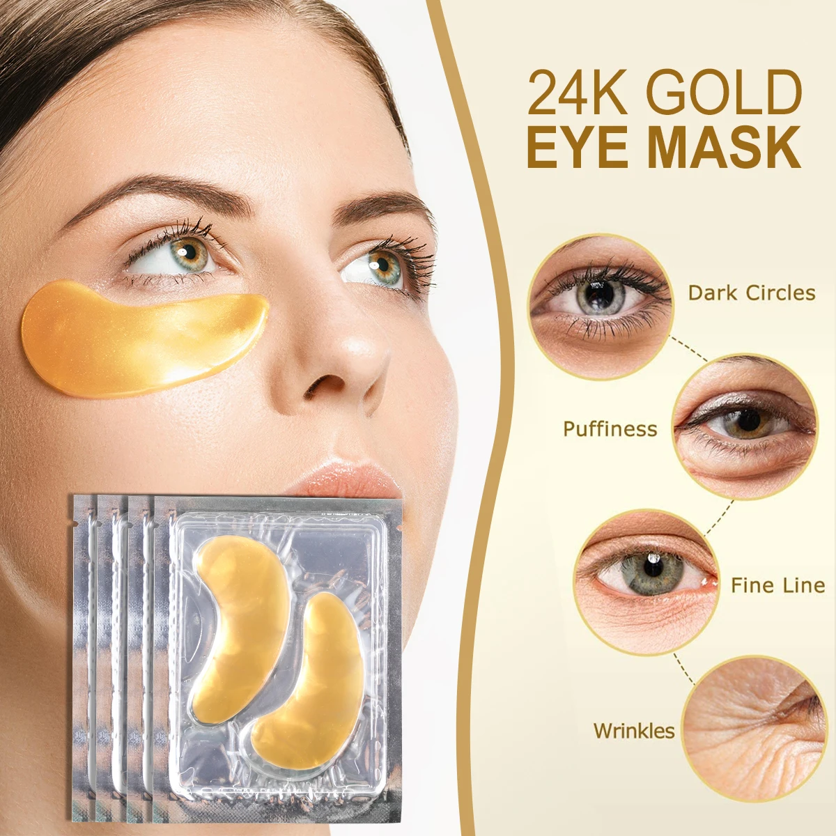 OEM ODM 24k Gold Eye Mask Dark Circle Hydrogel Eye Mask Removing Puffiness Bags Collagen Gel Eye Patch Under Eyepad Parches