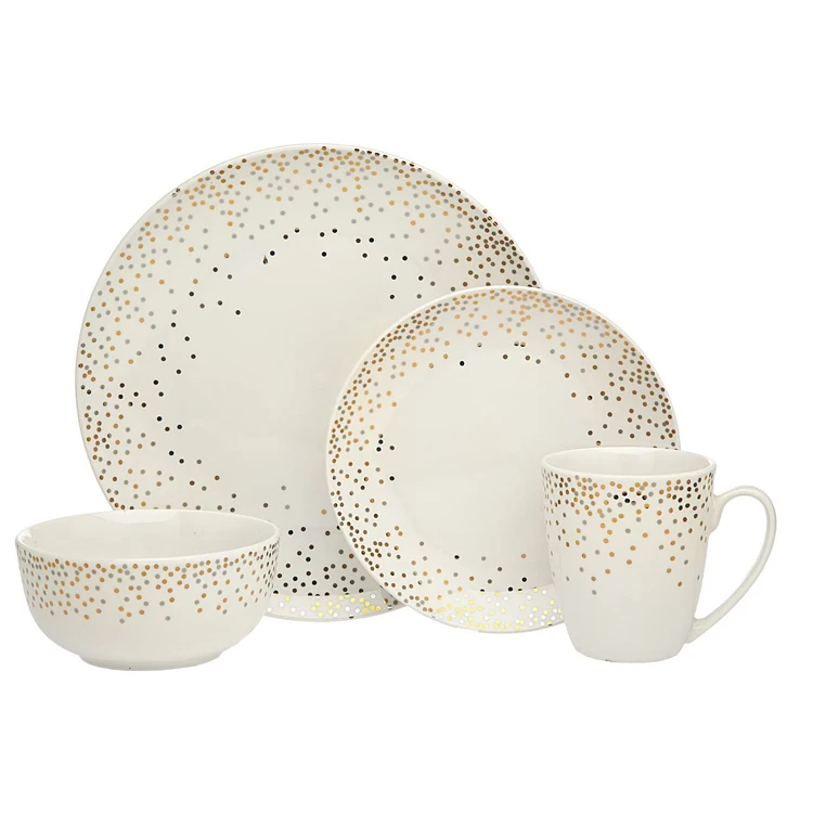 High Quality spot design cute white ceramic gold dinnerware set 4pcs
