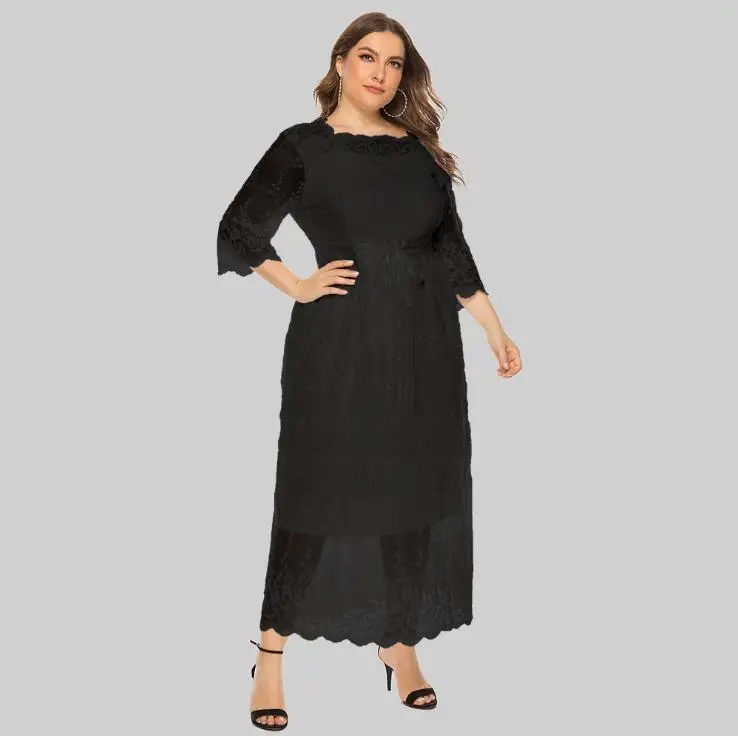 Spring Fashion Long Sleeve Elegant Wedding Plus Size Lace Maxi Dress