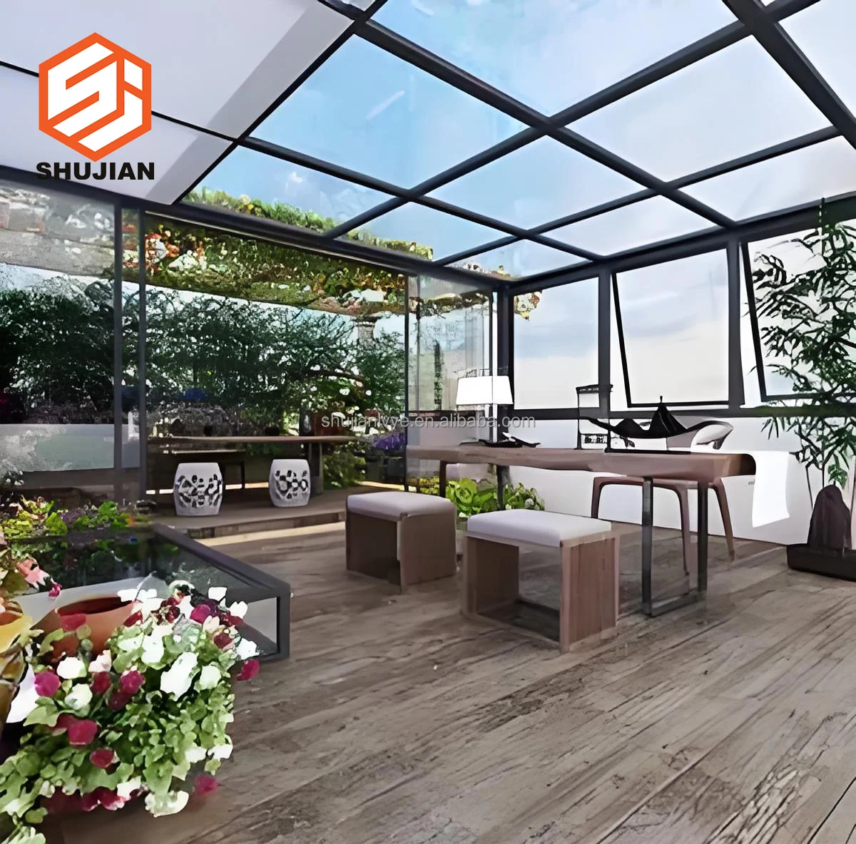FREE DESIGN Sun house garden sunrooms curved glass outdoor modern glass aluminum sunroof Extendable sun house