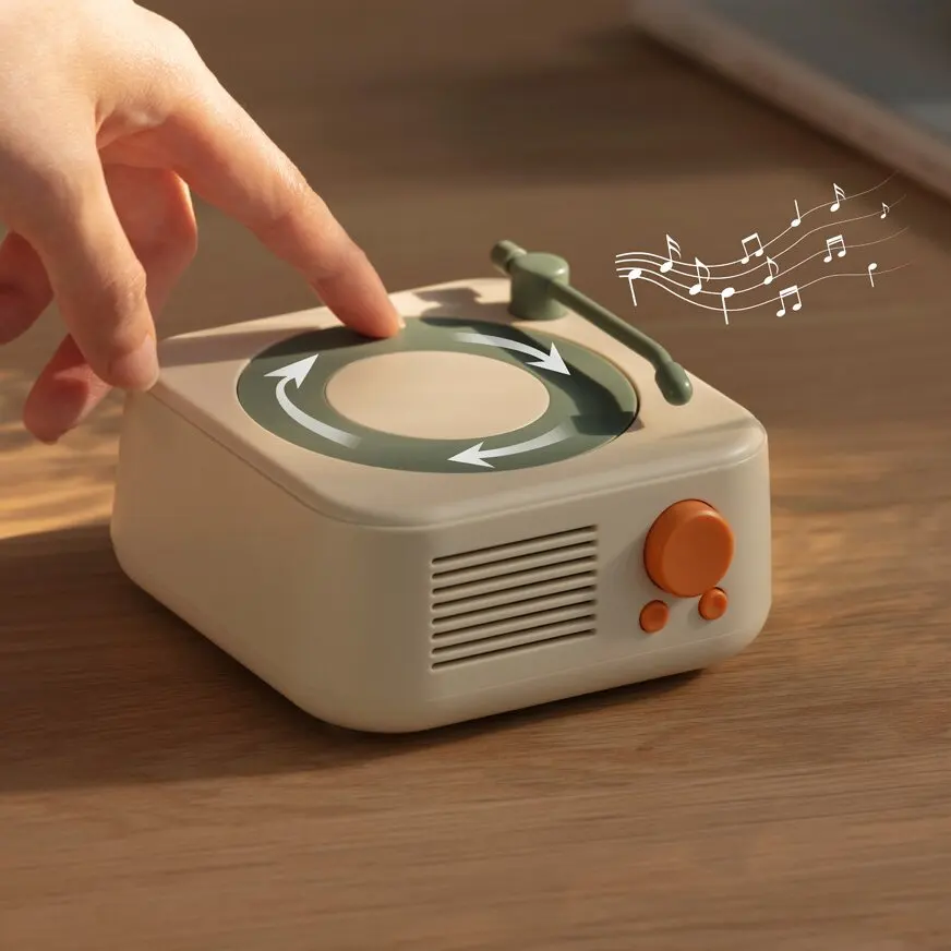 Classic Style Vintage Vinyl Record Player Old Fashioned Wireless Speaker with 5W Power Black Glue Stereo Bass Enhancement