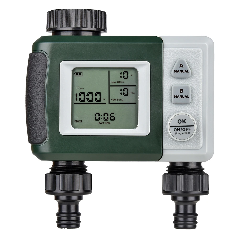 Garden plant outdoor smart waterproof big screen intelligent two outlet two zones independent control water timer programme