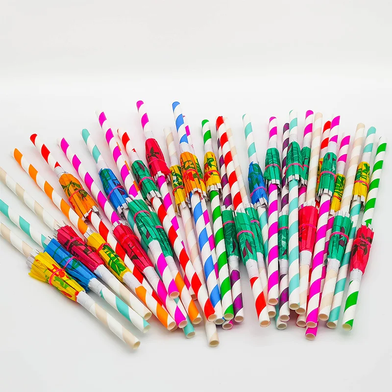 Wholesale Colorful Paper Straws  Hat Body Cocktail Drinking Straw Fruit Decoration Paper Straw With Umbrella