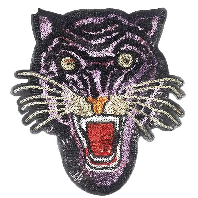 Popular fashion tiger head cloth with sequins clothing accessories bead patch can be customized