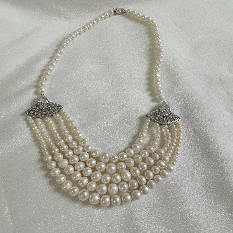 Multilayer High-end Pearl Necklace Vintage Evening Accessory Necklace Pearls Natural Freshwater Necklace Zircon