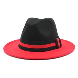 2022 New Design Wholesale Two Tone Women Men Panama Hat Vintage Wide Brim Jazz Hat Wool Felt Fedora Hats with Belt Buckle