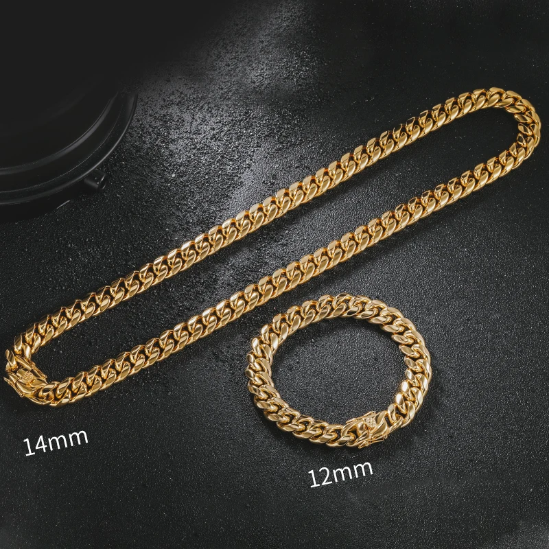 Craft Wolf hip hop jewelry set gold men women Miami cuban link chain Necklace