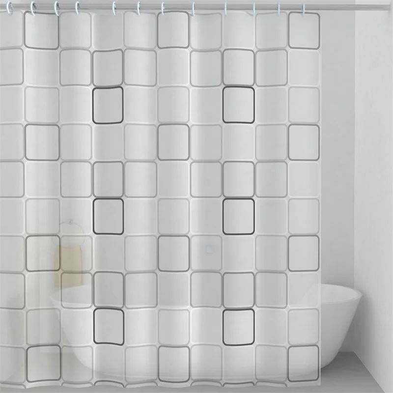 Factory Wholesale Modern Simple Geometric Black And White Checkered Shower Curtain, Built-in Large Ring Hookless Shower Curtain