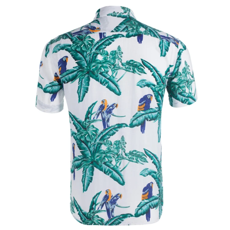 
Custom Printed Causal Designed 100%Viscose Green Leaves Hawaiin Camisas hombre 