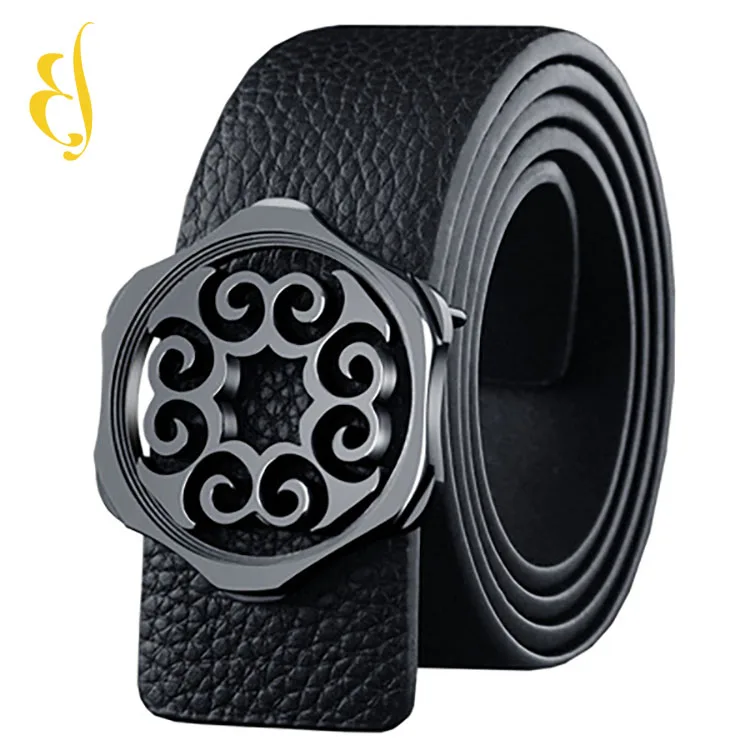 personalized plate buckle belt for man black Western embossed Genuine leather belts with golden Pattern Floral Engraved Buckle