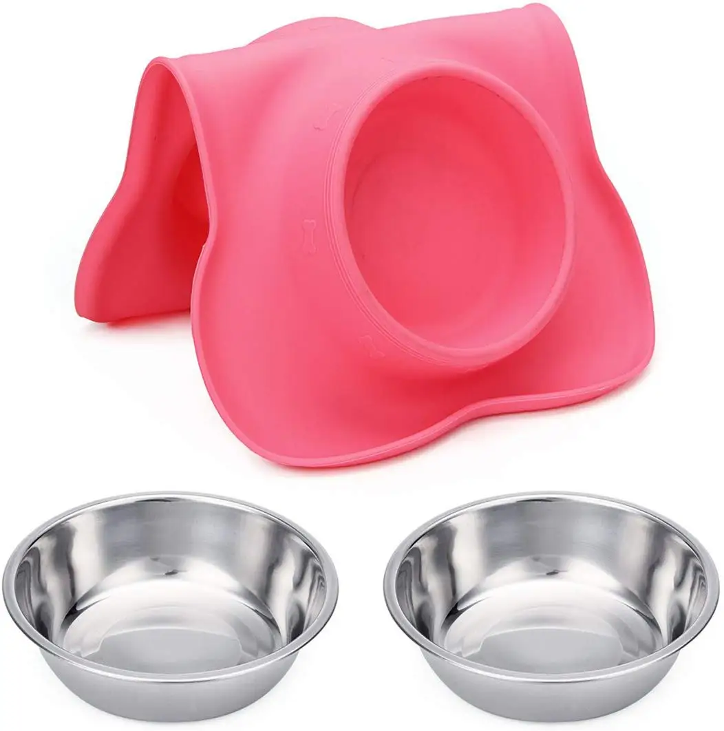 Dog Bowls Stainless Steel Dog Bowl with No Spill Non-Skid Silicone Mat