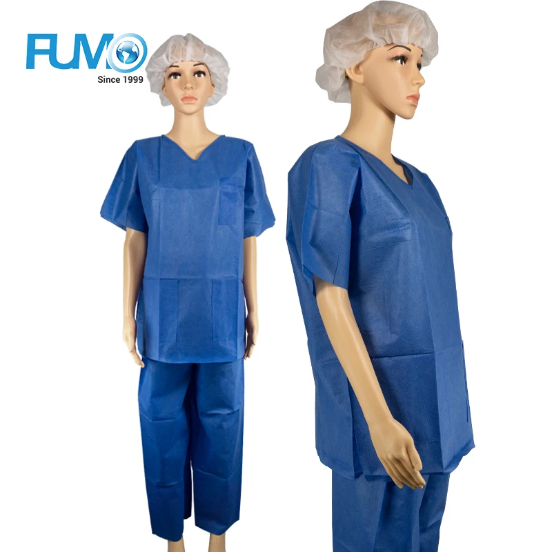 PP/SMS Patient gown suit Disposable scrub suits patient gown with V-collar or round collar