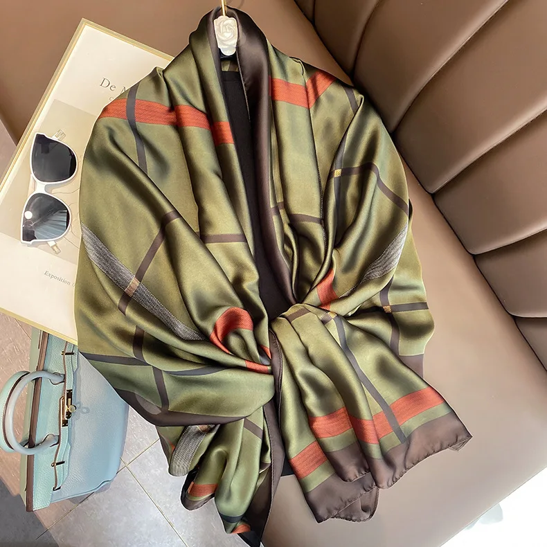 Womens Silk Scarf Printed 100% Long Mulberry Satin Scarf Fashion Designer Scarf Lightweight Wraps