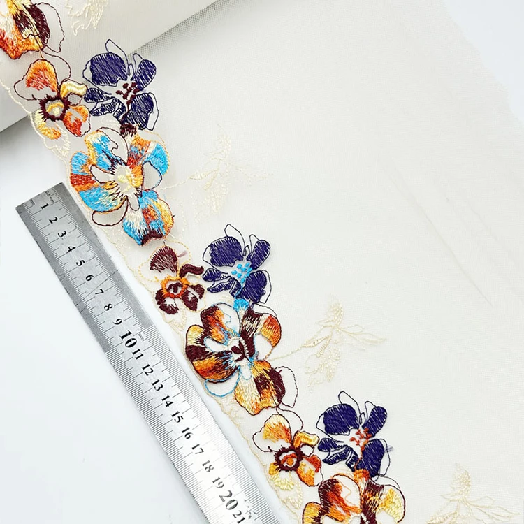 Soft skin mesh multicolor thread embroidery lace underwear home textile garment accessories