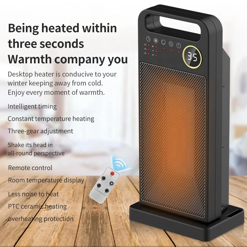 2000W Cross Border Remote Control Fan Desktop Heater,Three Gear adjustment Heating,Electric Hair dryer oven, Warm Hot Air Blower