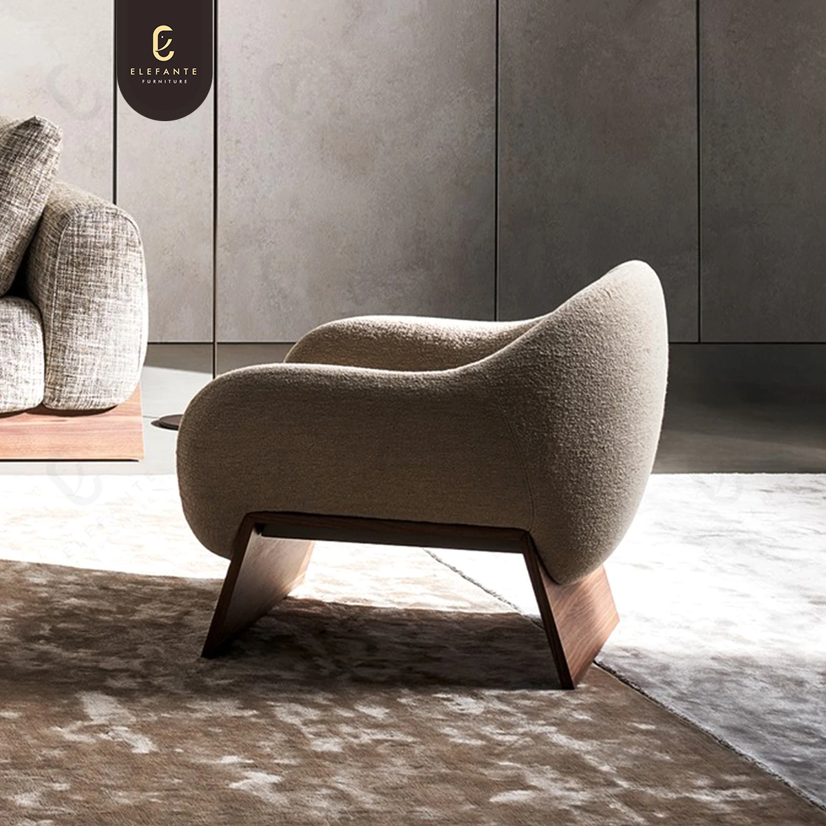 High Quality Nordic Modern Solid Wood Fabric Single Leisure Chair White Boucle Fabric Sofa Chair For Villa Living Room Furniture