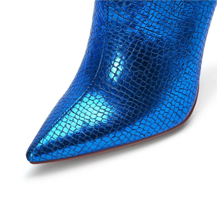 HMB215 shining PU leather metal thin high heel pointed toe ankle high quality boots for women