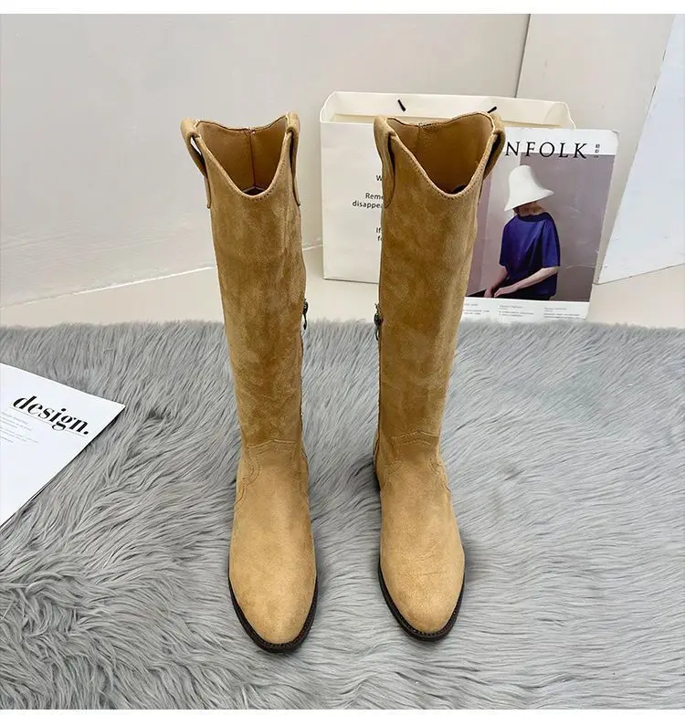 Wholesale Custom Knee High Boots Wide Calf Boots Heeled Brown Cowboy Boots For Women Lady