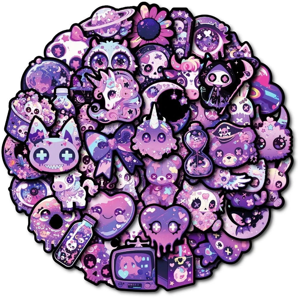 50pcs/Bag  Gothic Magic Waterproof Stickers Dark Purple Series Stickers Decorating Water Cup Skateboard Refrigerator, T01042261