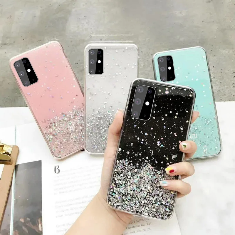 Блестящий милый женский Мягкий ТПУ Тонкий чехол для телефона Samsung S21 блестящий мобильного Galaxy S20 Ultra Note10 S22
