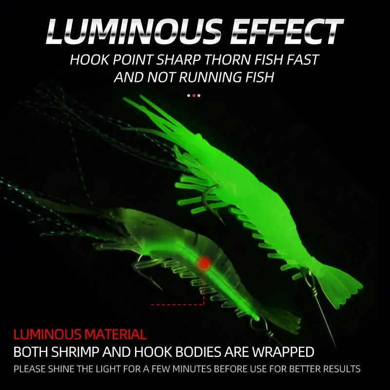 Luminous Bait Shrimp Kit Winter Fishing Lure Built Noctilucent Shrimp Sea Lure Sabiki Soft