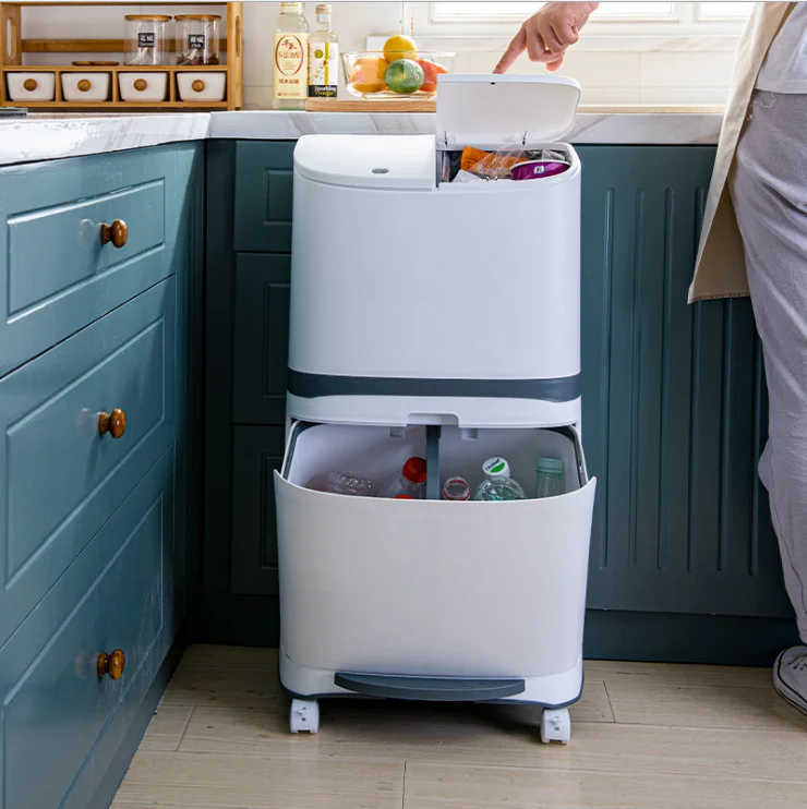 Japanese Style Household Dustbin Double Layer Can Be Classified Trash Can Plastic Pedal Bin with Lidded With Pressure Ring Trash