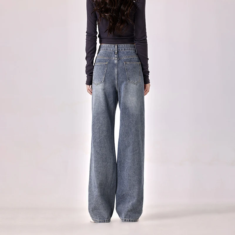 slim denim custom buttons jeans womens waisted loose jeans women straight