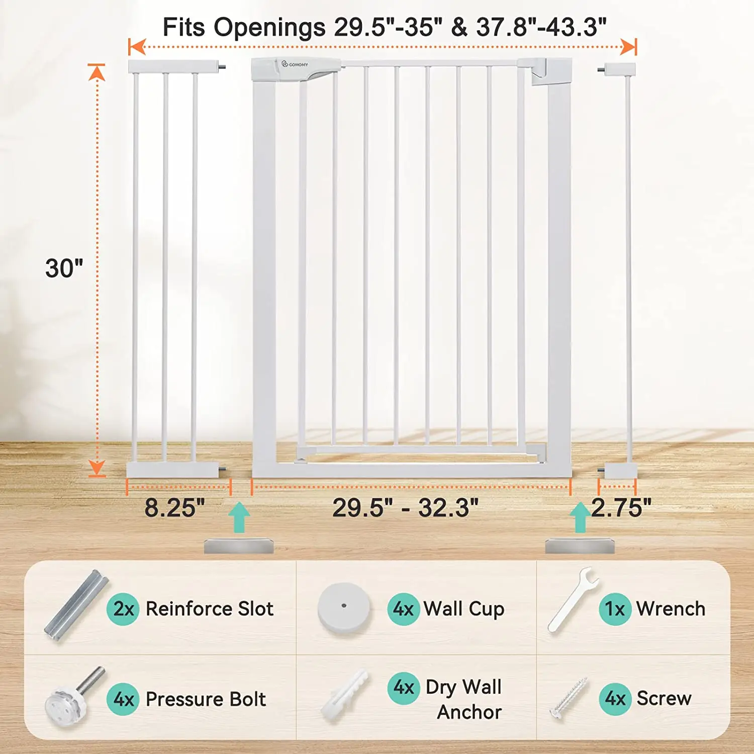 30-Inch Tall Extra Wide Baby Gate for Stairs One-Hand Opening Easy Walk Thru Dual Lock Dog Gates Safety Feature Pets House Use